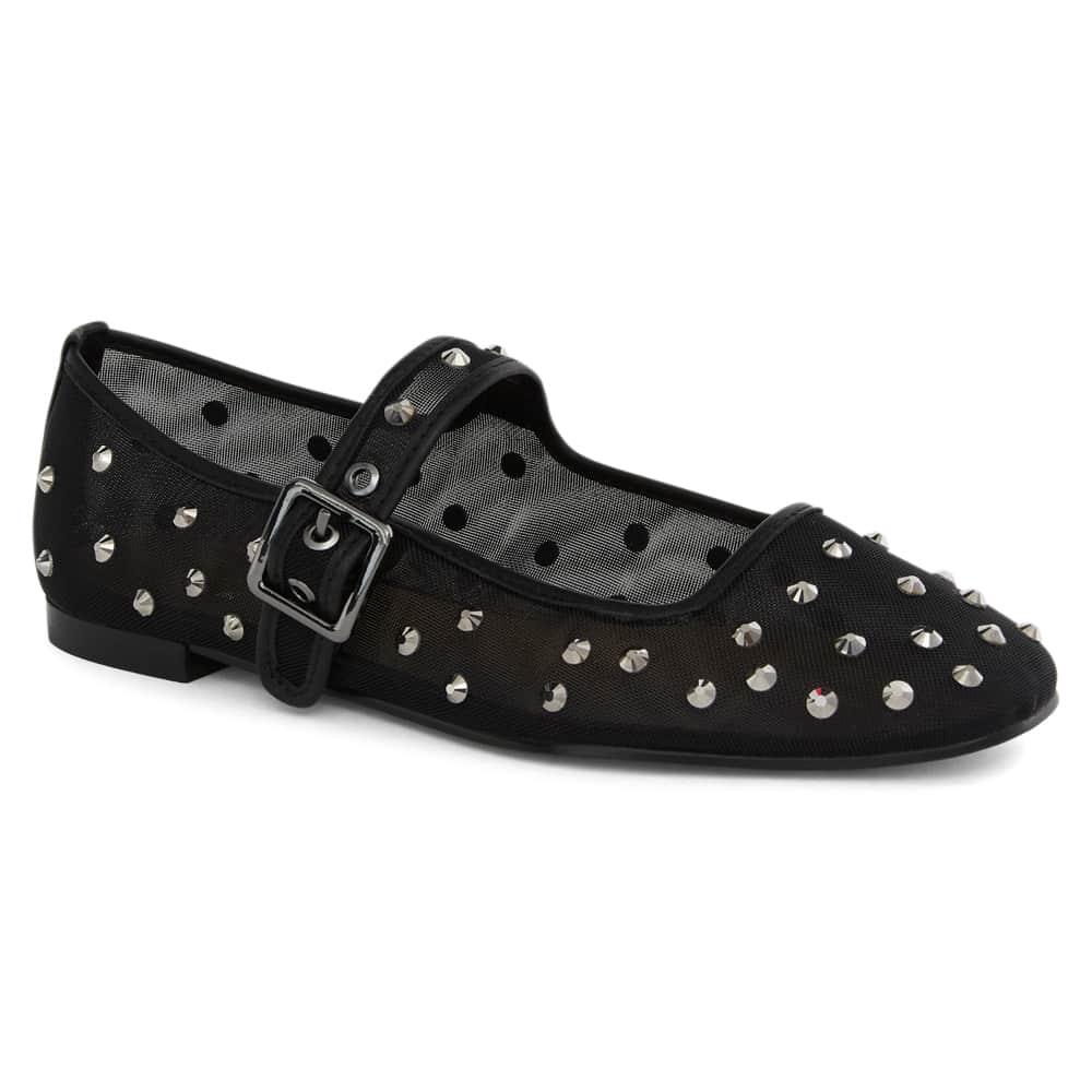 Trance Ballet Flat in Black Mesh Diamante Mesh