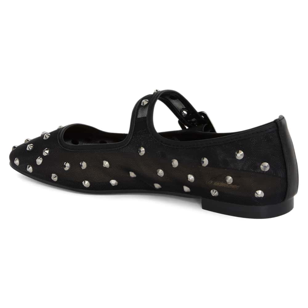 Trance Ballet Flat in Black Mesh Diamante Mesh