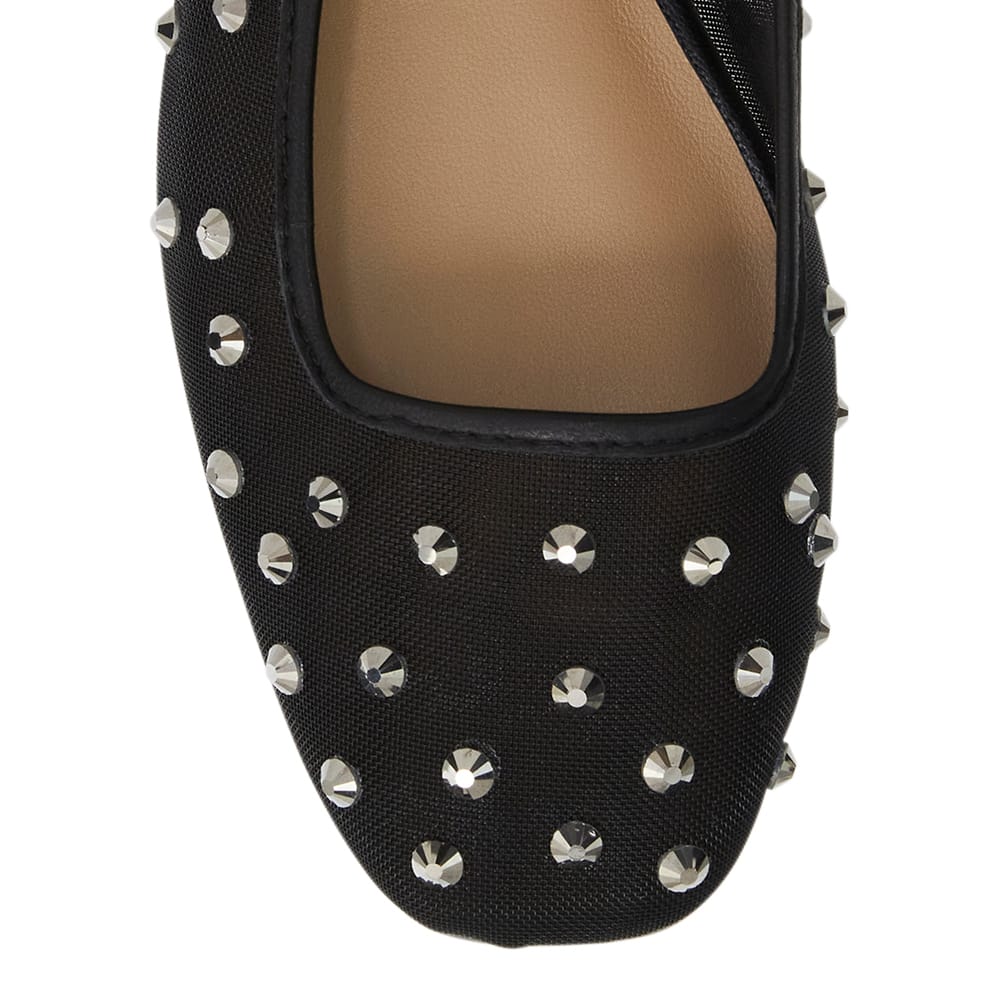 Trance Ballet Flat in Black Mesh Diamante Mesh