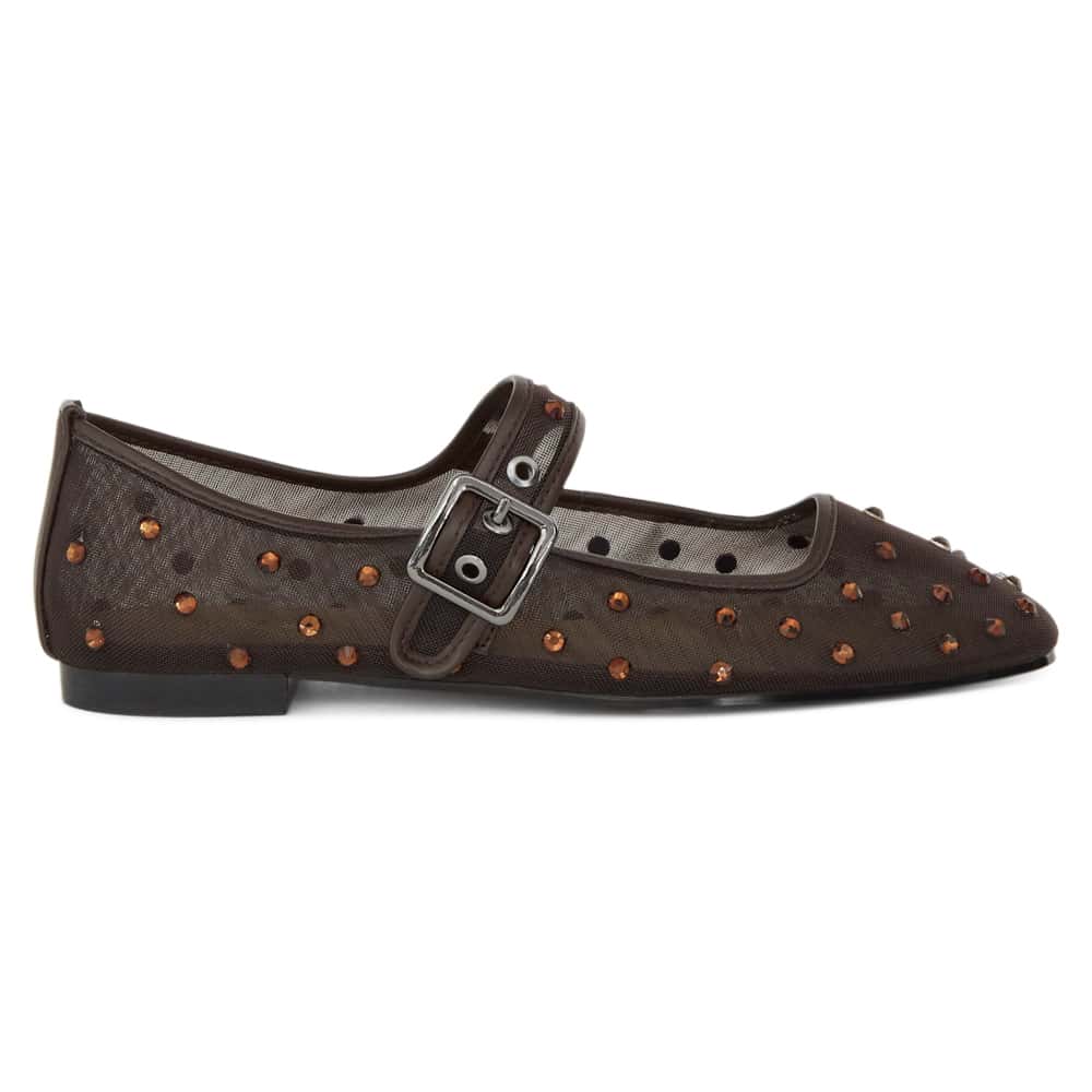 Trance Ballet Flat in Chocolate Mesh Diamante Mesh