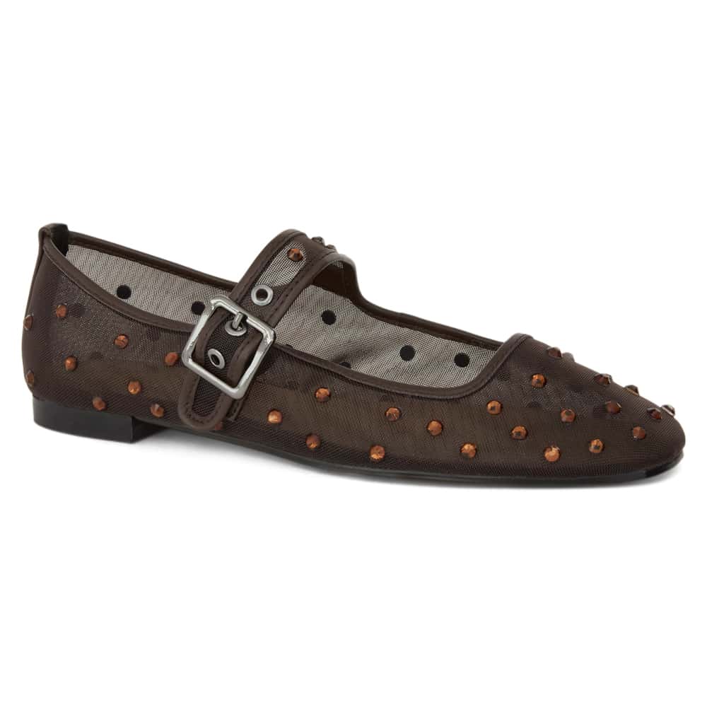 Trance Ballet Flat in Chocolate Mesh Diamante Mesh