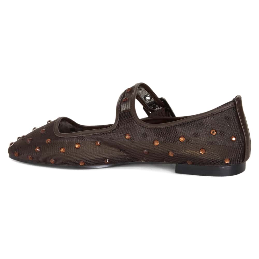Trance Ballet Flat in Chocolate Mesh Diamante Mesh