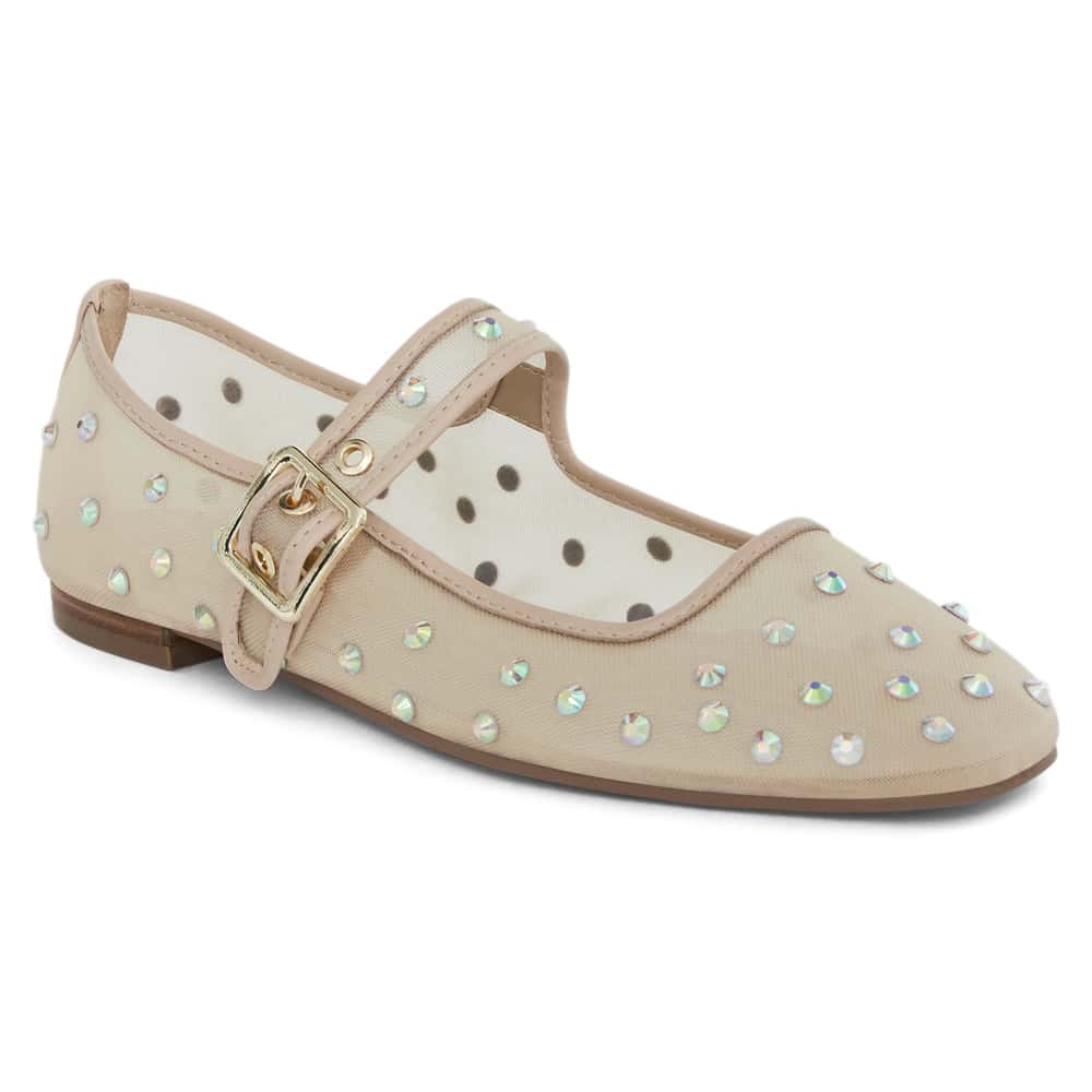 Trance Ballet Flat in Nude Mesh Diamante Mesh