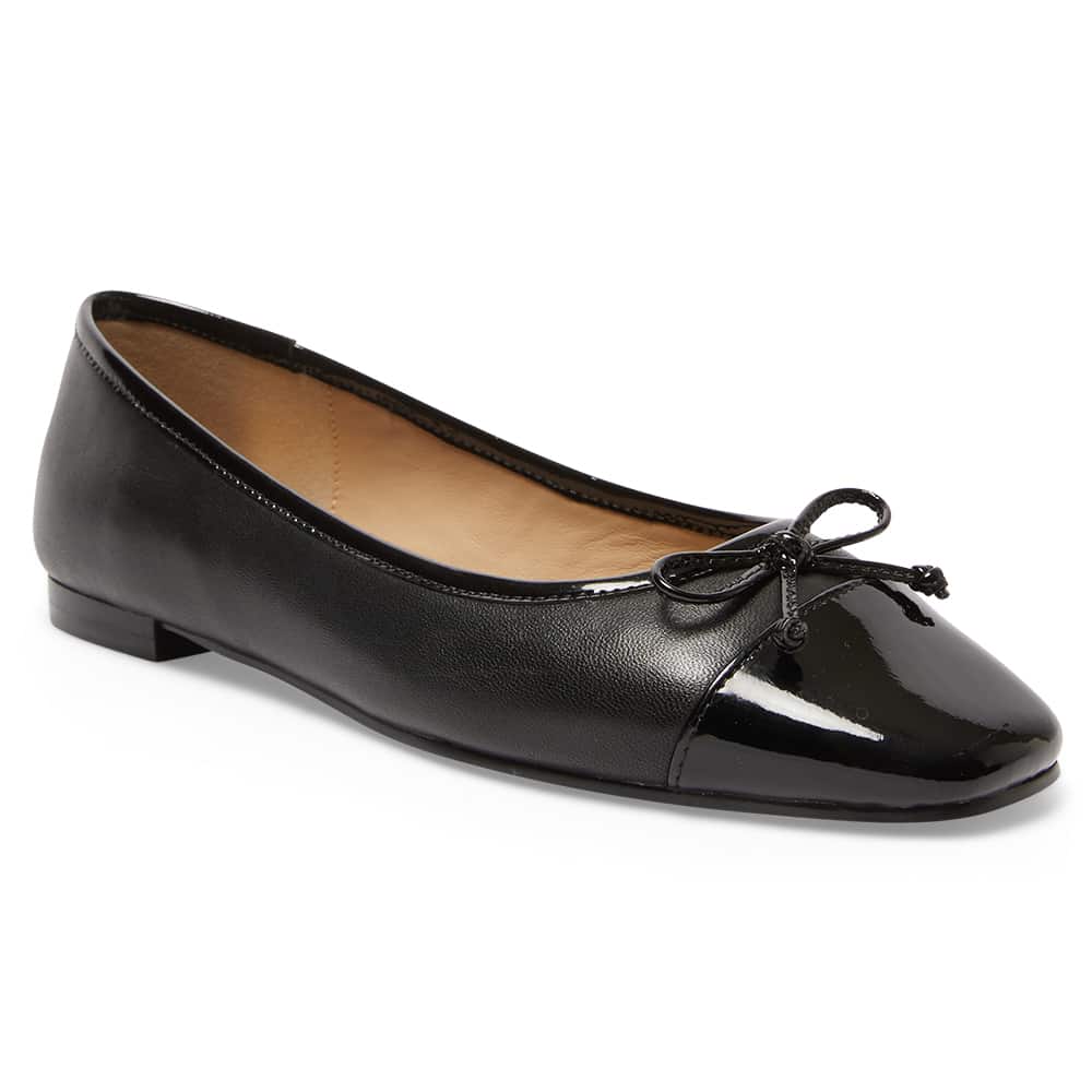 Trella Ballet Flat in Black On Black Leather