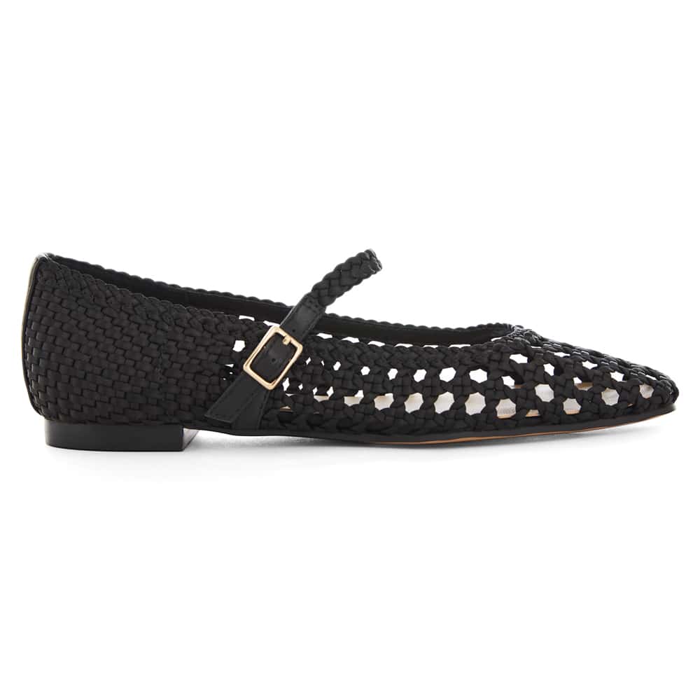 Tully Flat in Black Weave Leather