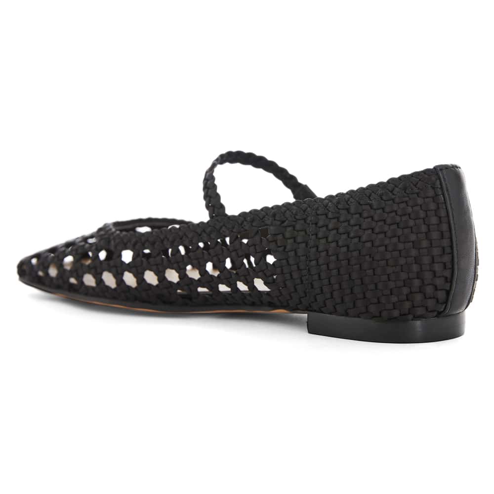 Tully Flat in Black Weave Leather