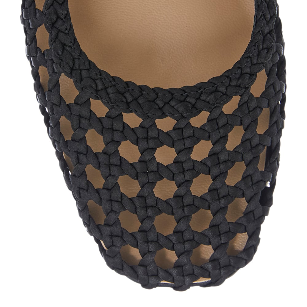 Tully Flat in Black Weave Leather