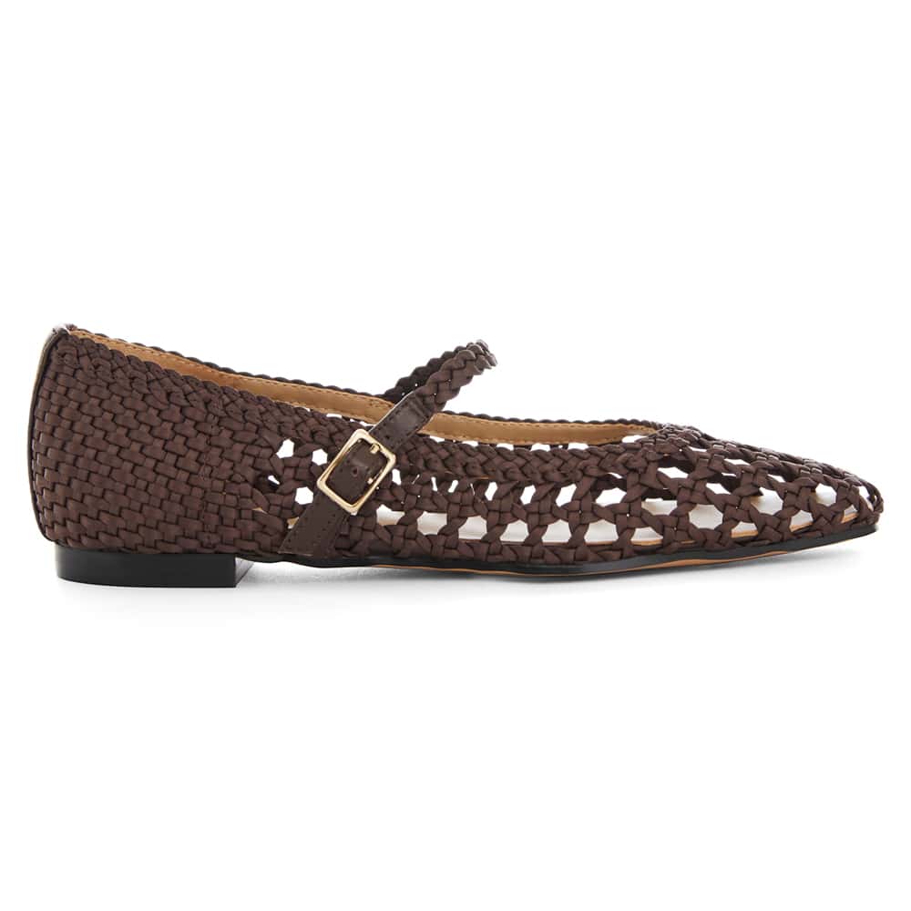 Tully Flat in Chocolate Weave Leather