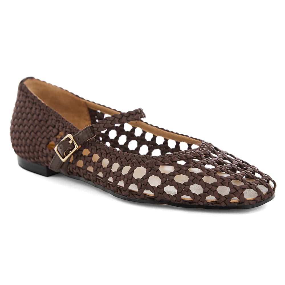 Tully Flat in Chocolate Weave Leather