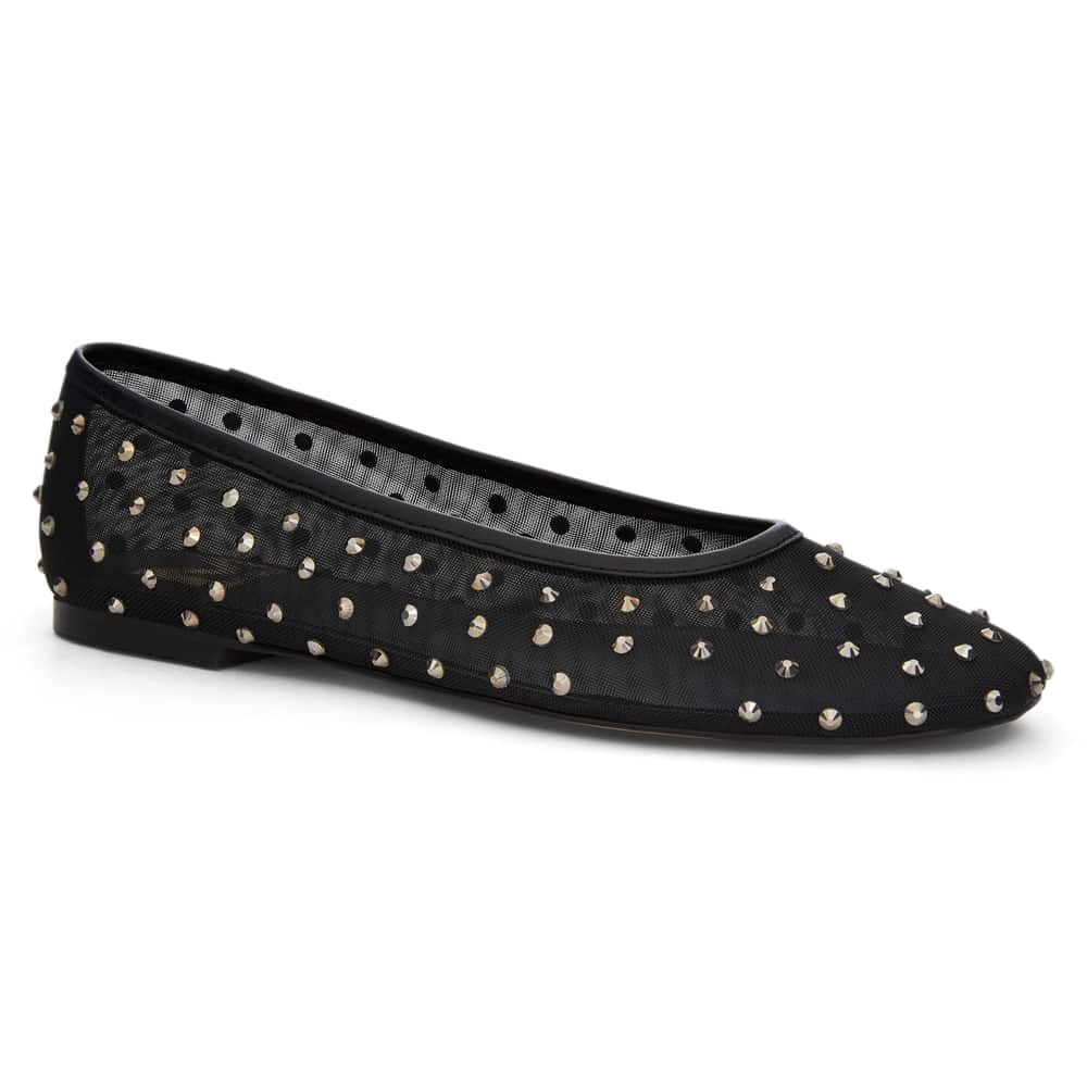 Twirl Ballet Flat in Black Mesh Diamante Mesh