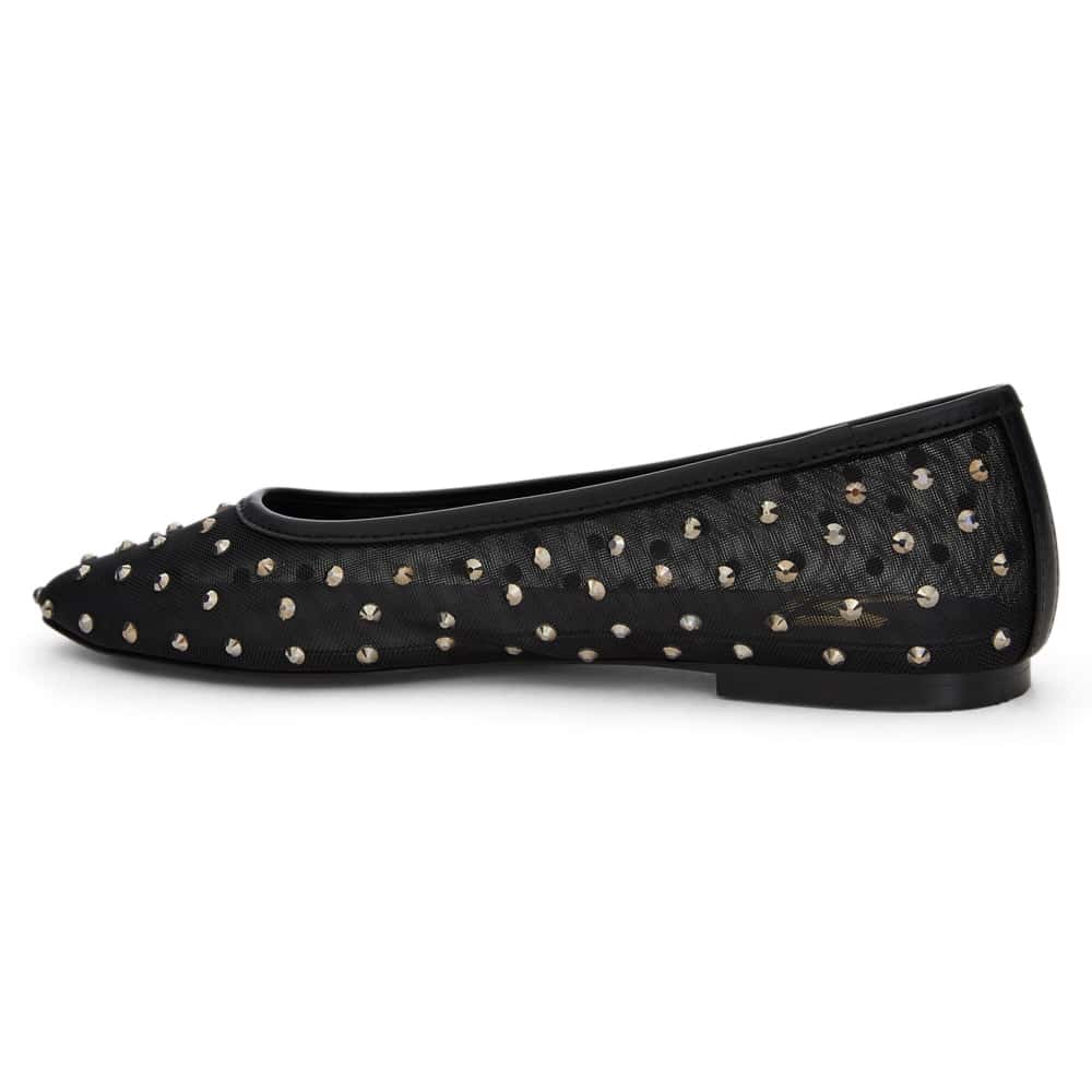 Twirl Ballet Flat in Black Mesh Diamante Mesh