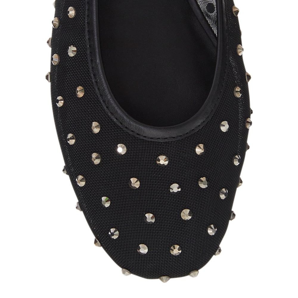 Twirl Ballet Flat in Black Mesh Diamante Mesh