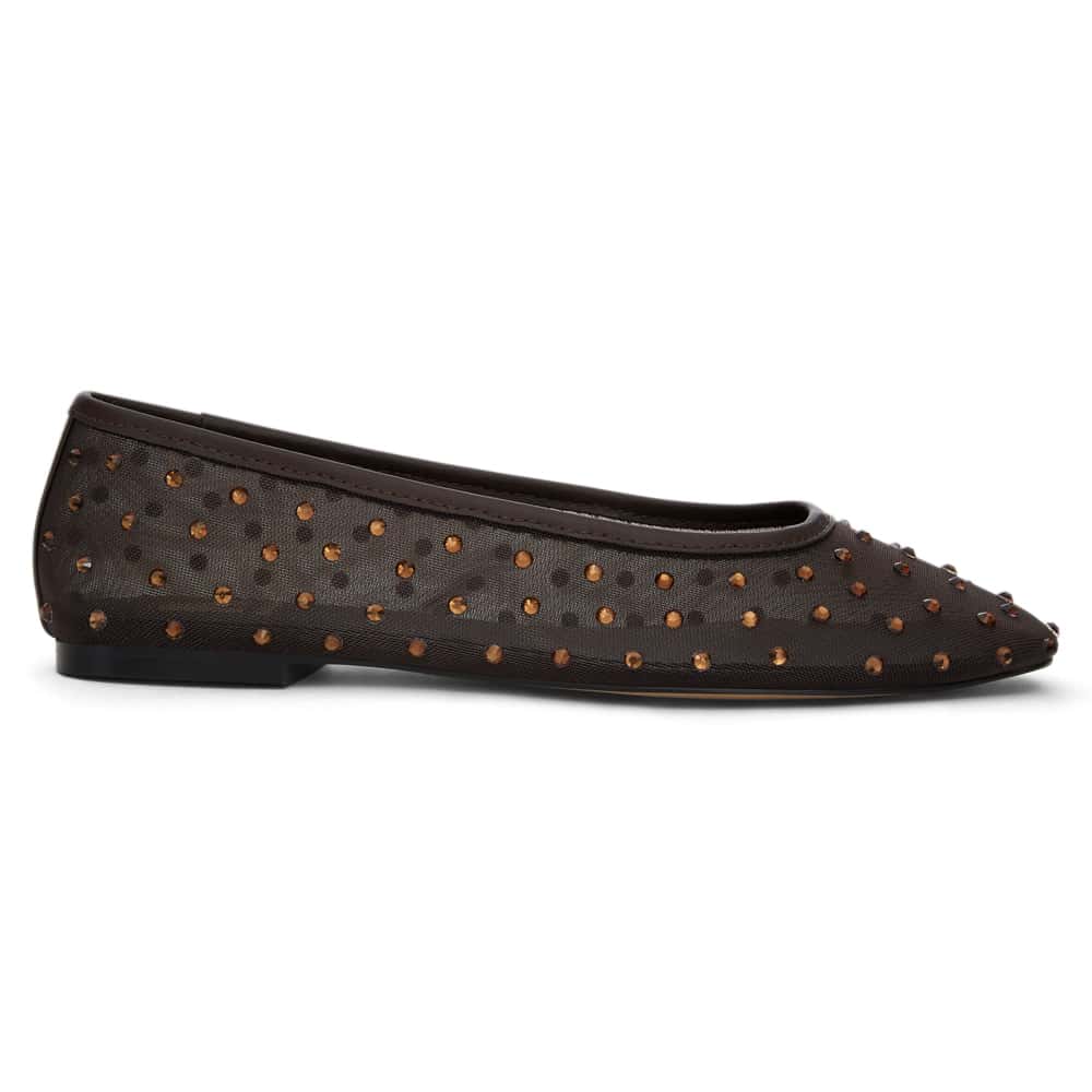 Twirl Ballet Flat in Chocolate Mesh Diamante Mesh