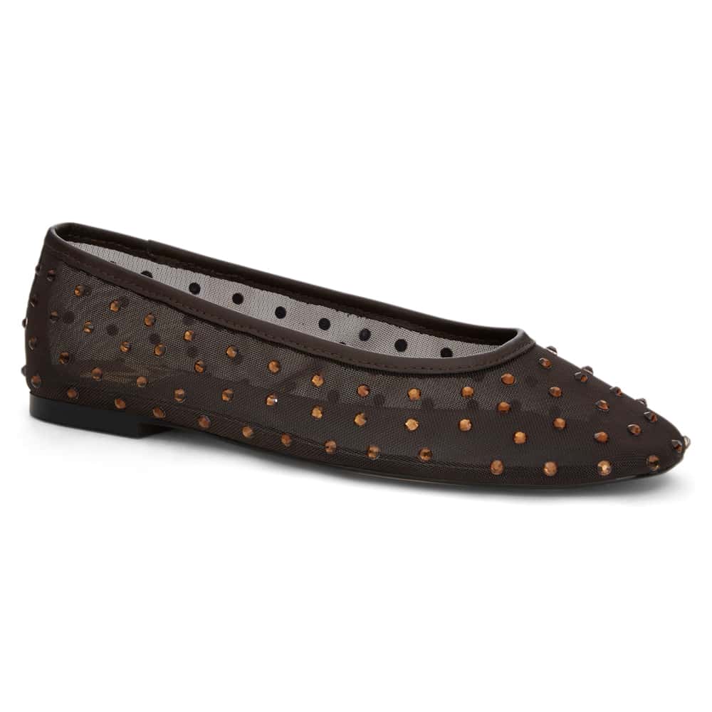 Twirl Ballet Flat in Chocolate Mesh Diamante Mesh