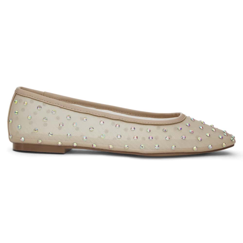 Twirl Ballet Flat in Nude Mesh Diamante Mesh