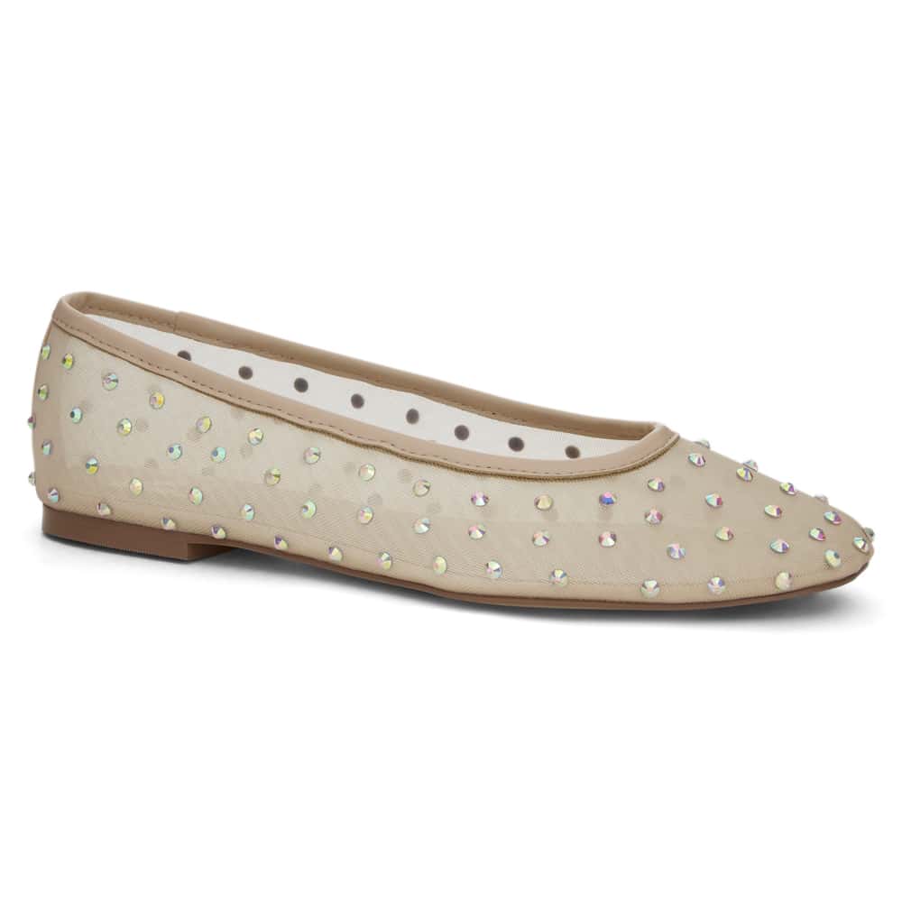 Twirl Ballet Flat in Nude Mesh Diamante Mesh