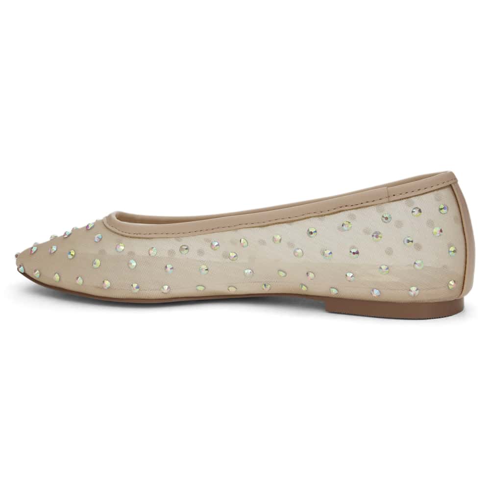 Twirl Ballet Flat in Nude Mesh Diamante Mesh