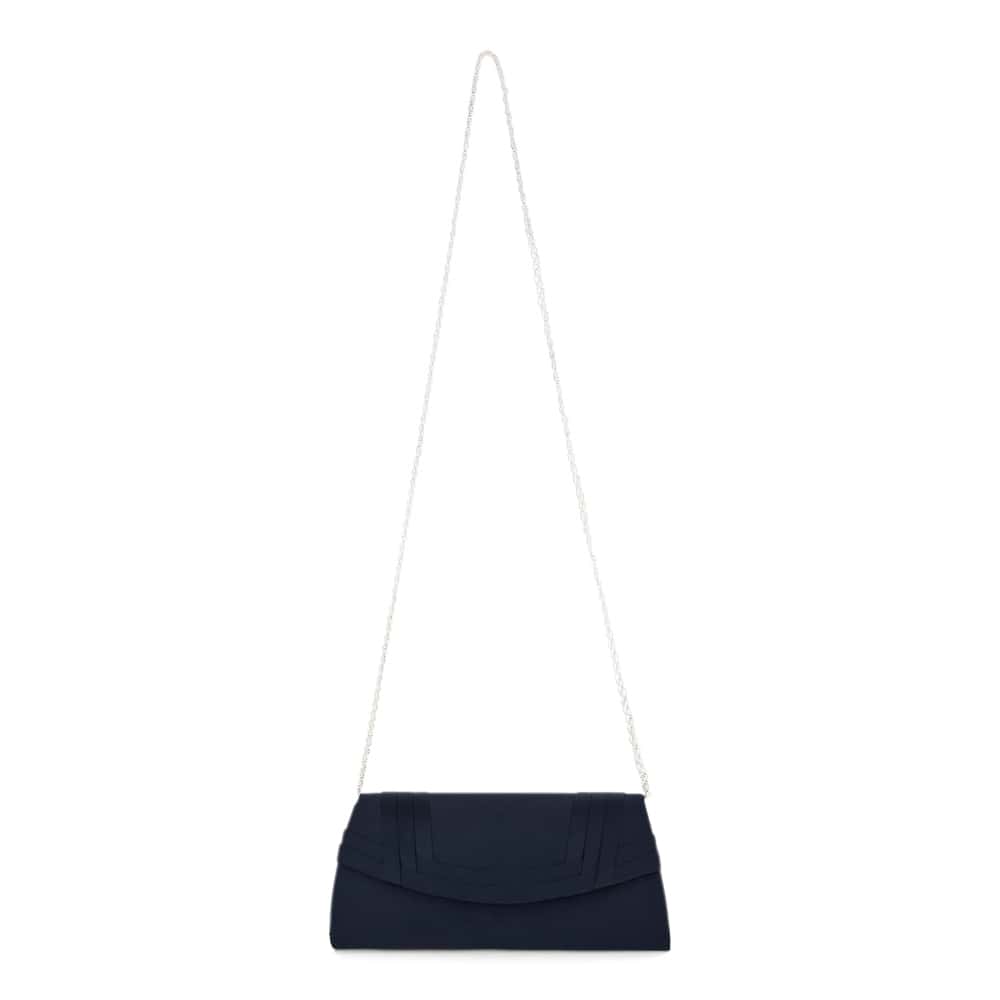 Avis Evening Bag in Navy Satin Pleat