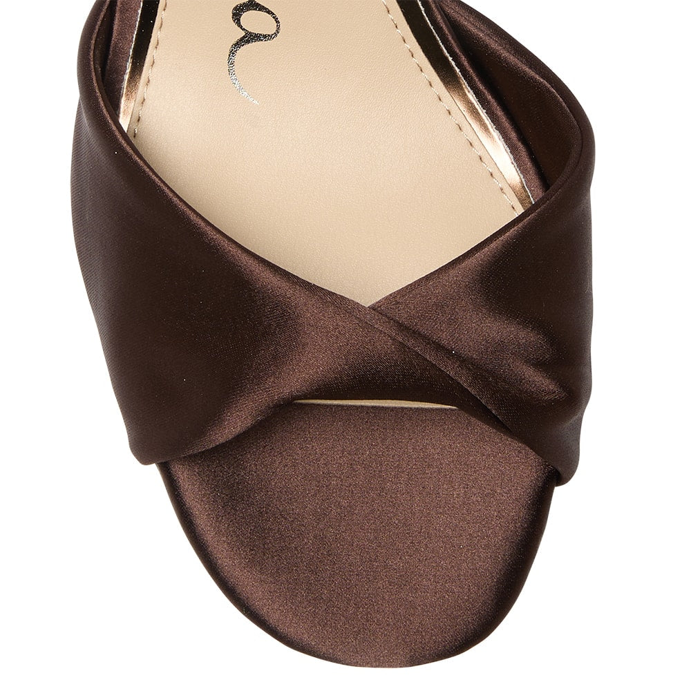 Briza Heel in Chocolate Crystal Satin