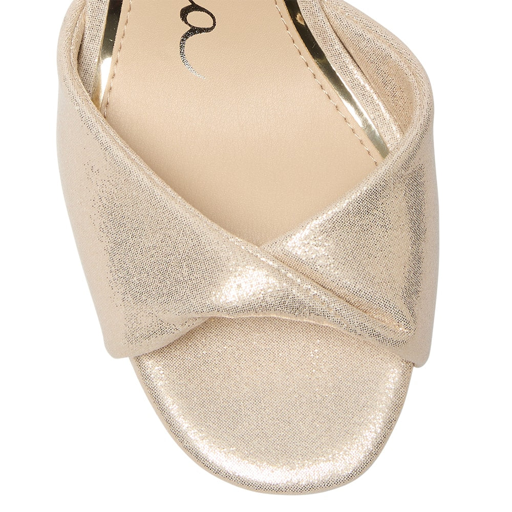 Briza Heel in Platino Shimmer Suedette