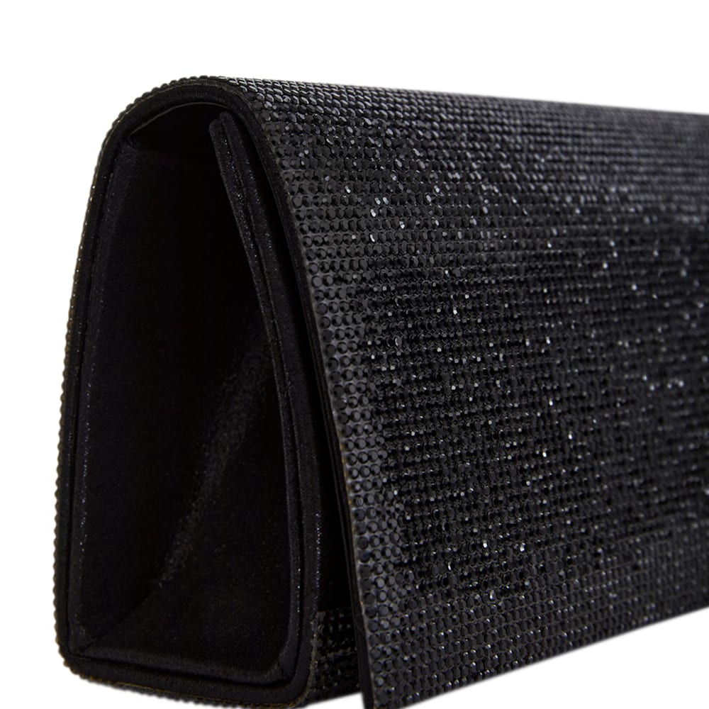 Deva Evening Bag in Black Crystal Satin