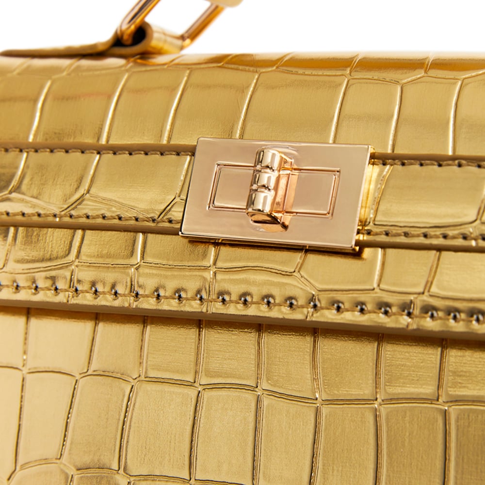 Gemini Evening Bag in Gold Croc Croc