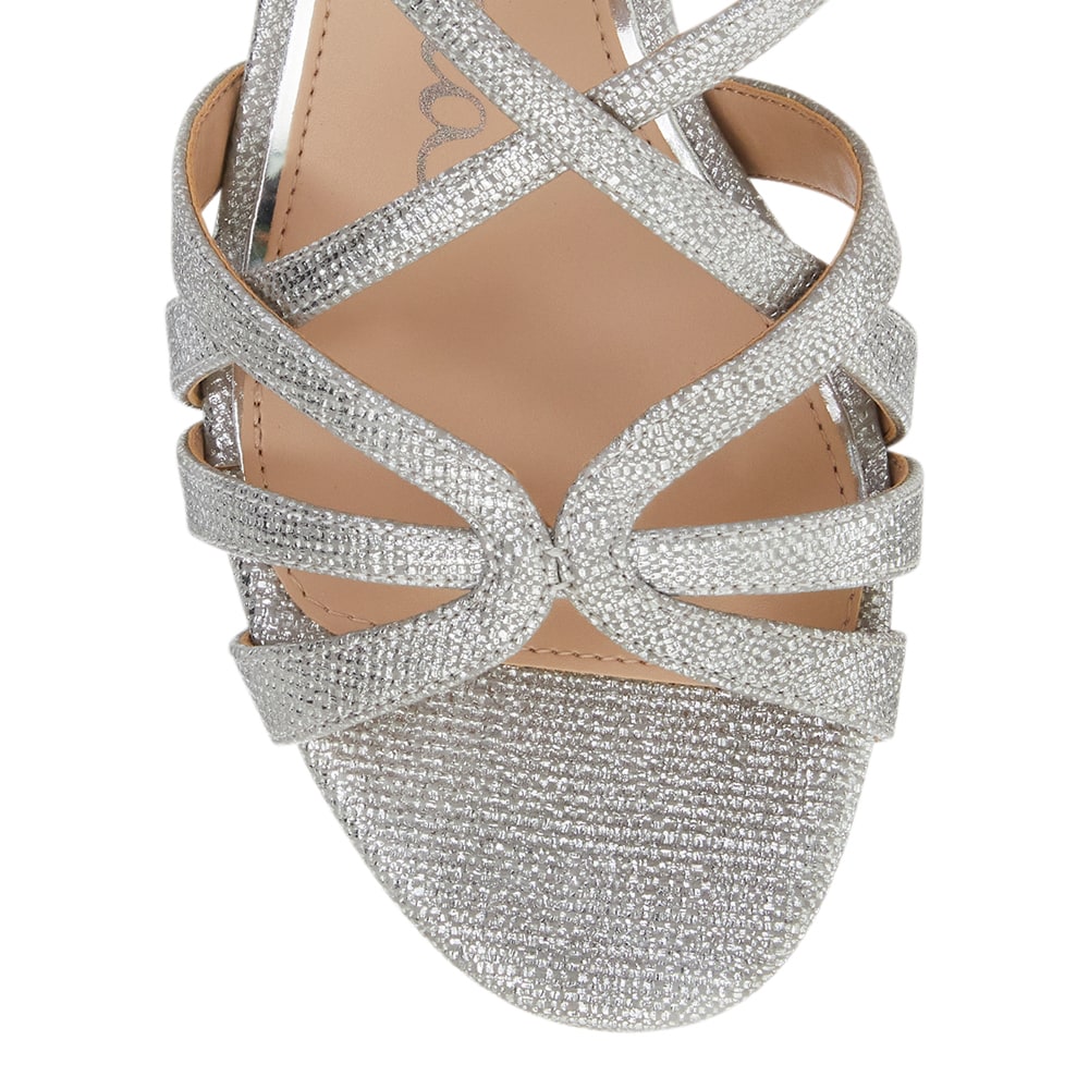 Gemma Heel in Dark Silver Met Linen