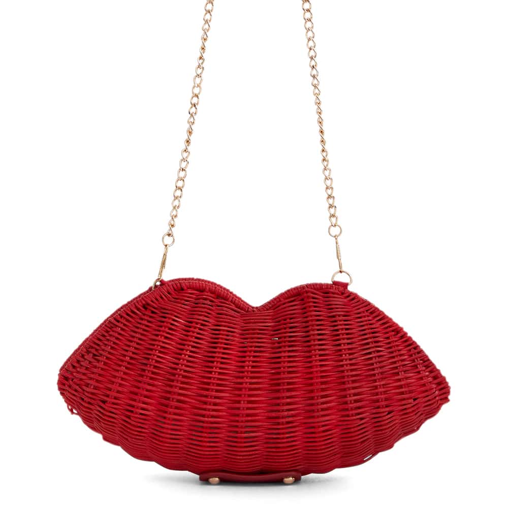 Kiss Evening Bag in Red Rattan
