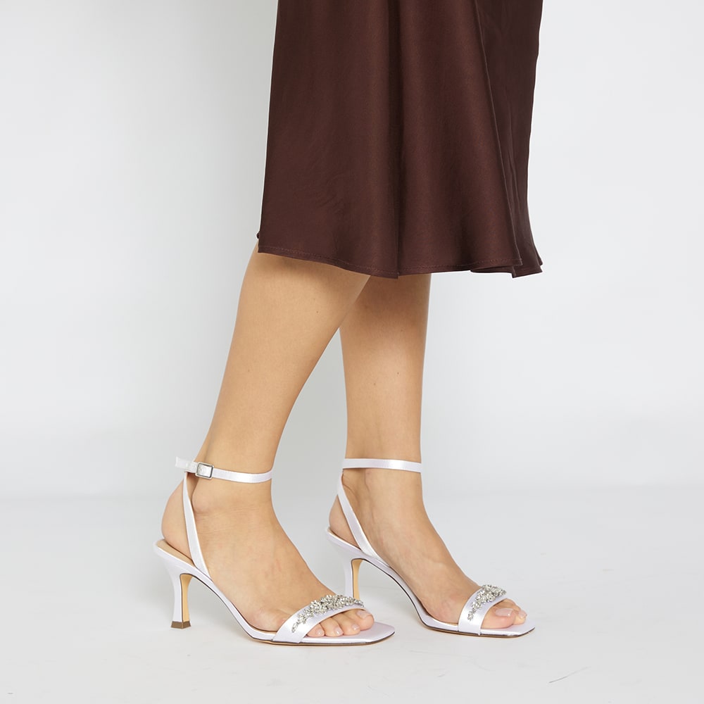 Leidy Heel in White Crystal Satin