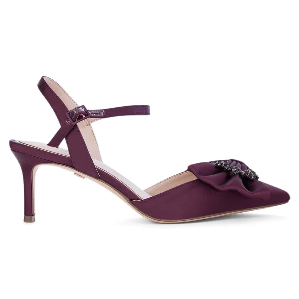 Naomia Heel in Bordeaux Crystal Satin Satin