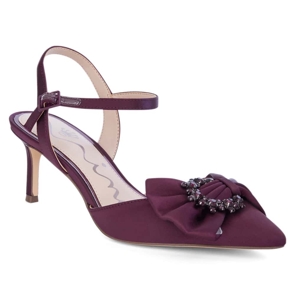 Naomia Heel in Bordeaux Crystal Satin Satin