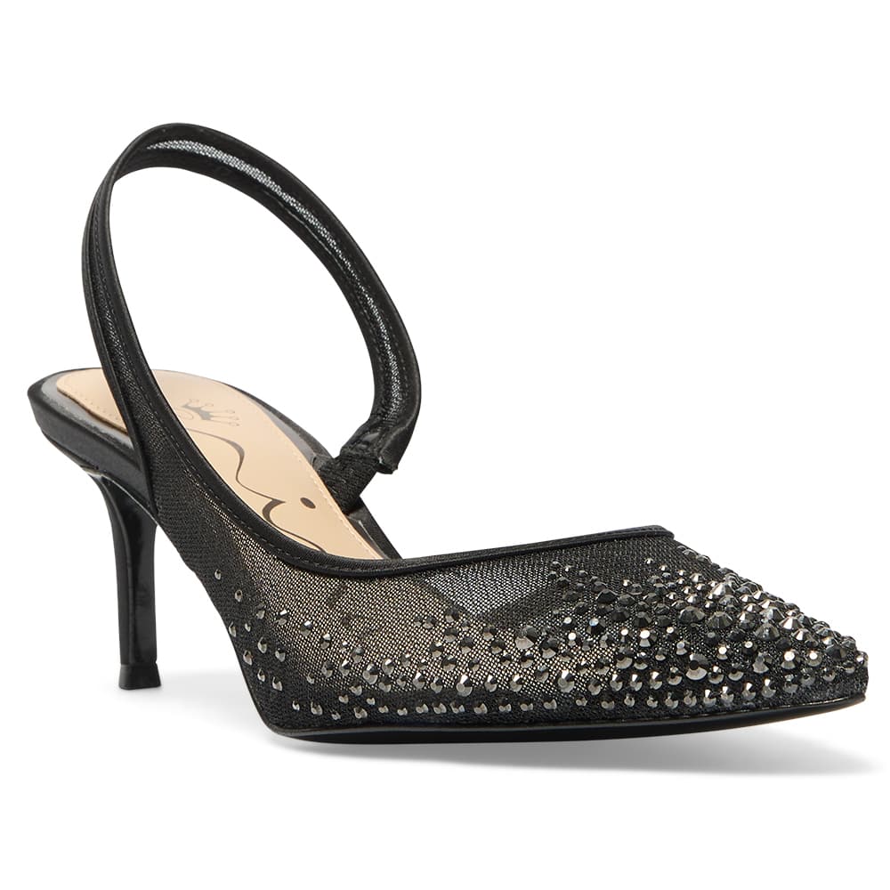 Nazaria Heel in Black Crystal Satin
