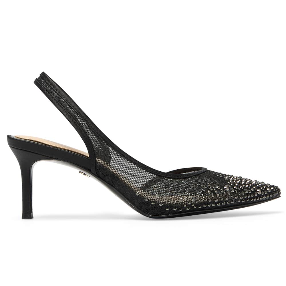Nazaria Heel in Black Crystal Satin