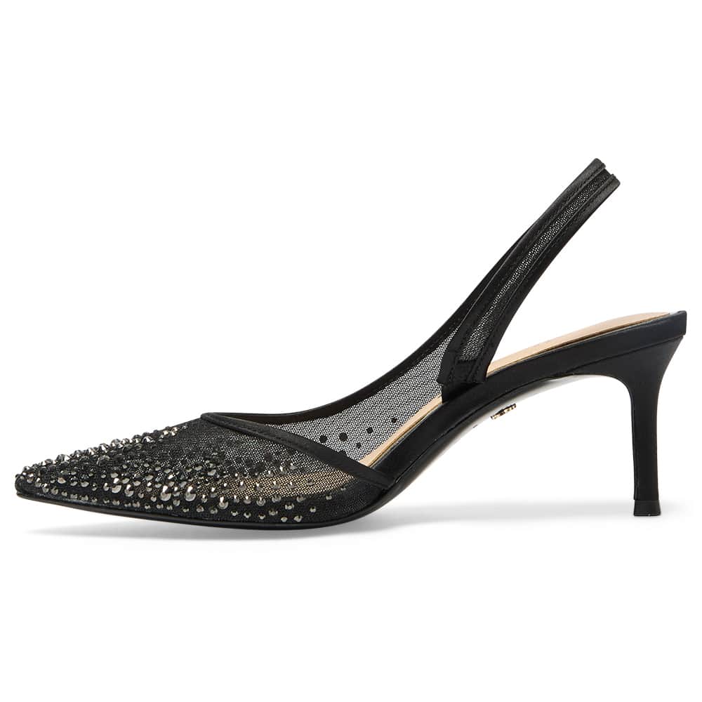 Nazaria Heel in Black Crystal Satin
