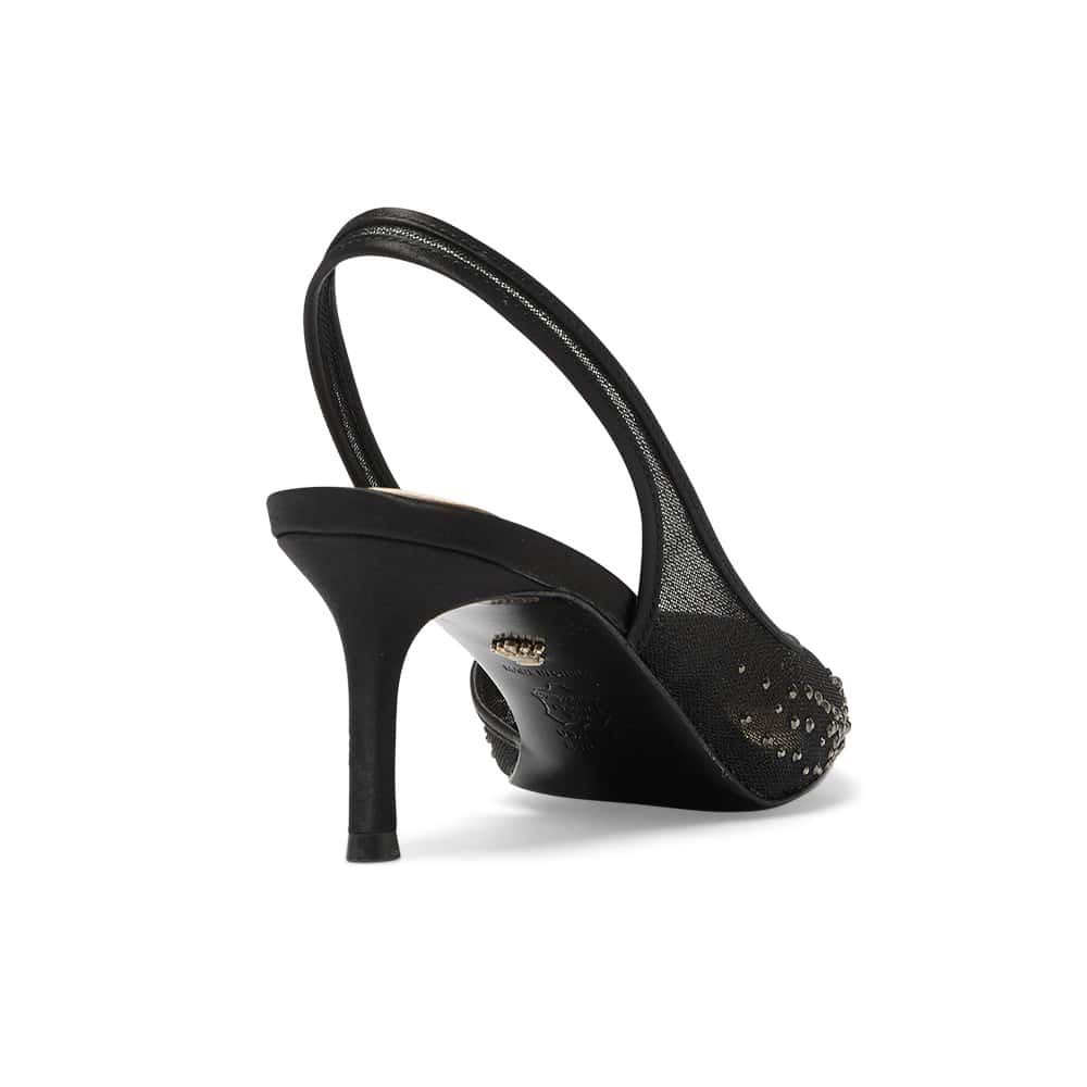 Nazaria Heel in Black Crystal Satin
