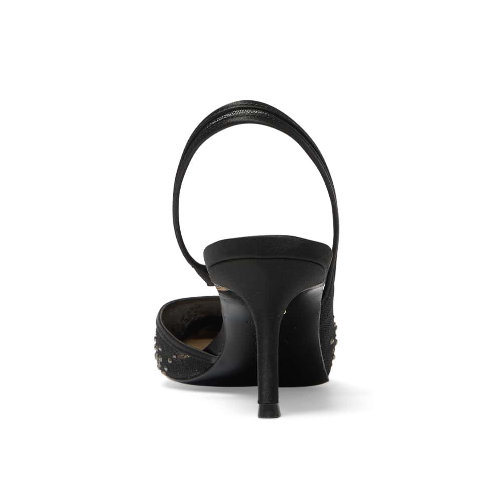 Nazaria Heel in Black Crystal Satin