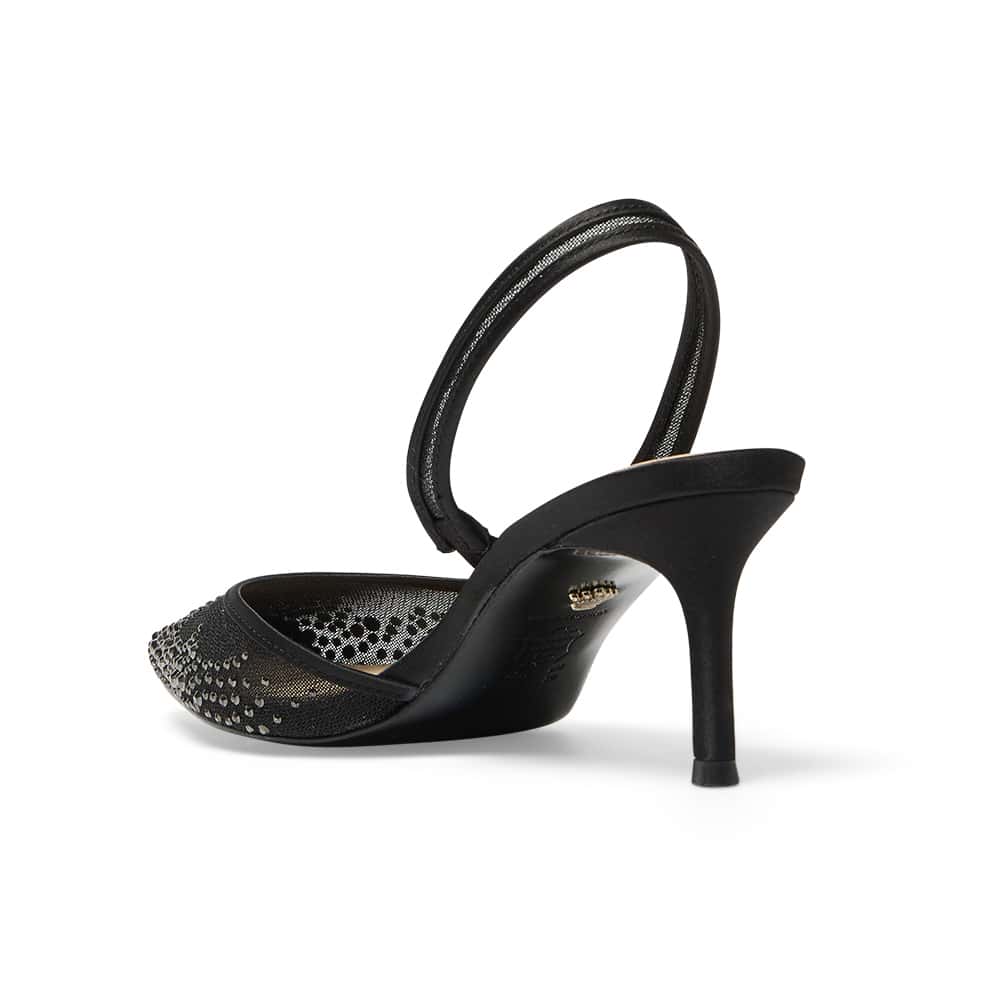 Nazaria Heel in Black Crystal Satin
