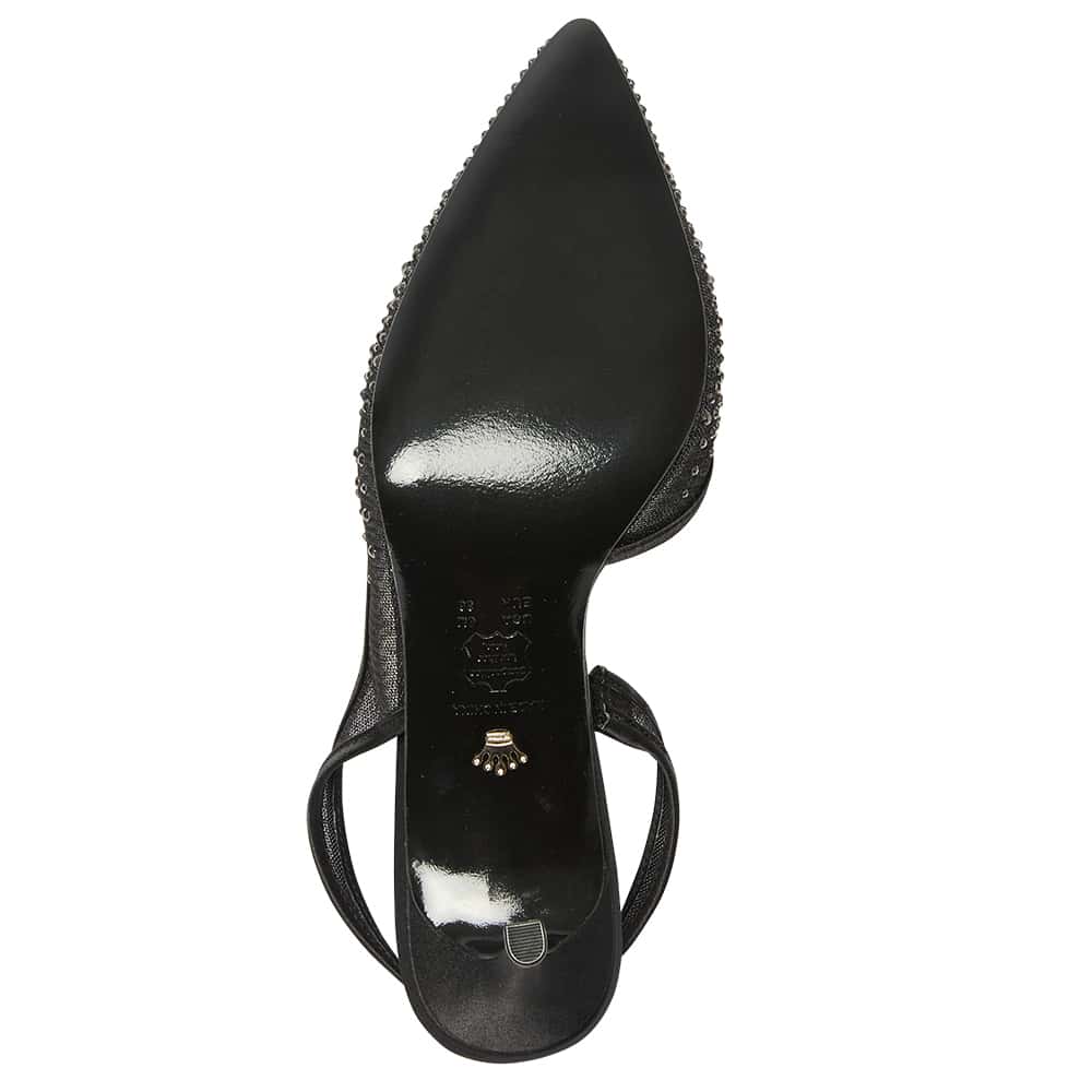 Nazaria Heel in Black Crystal Satin