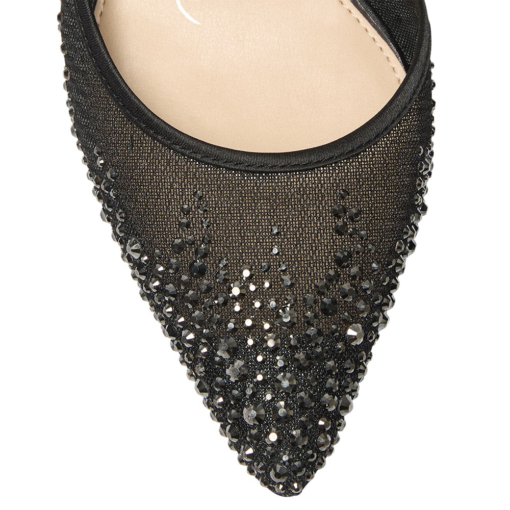 Nazaria Heel in Black Crystal Satin