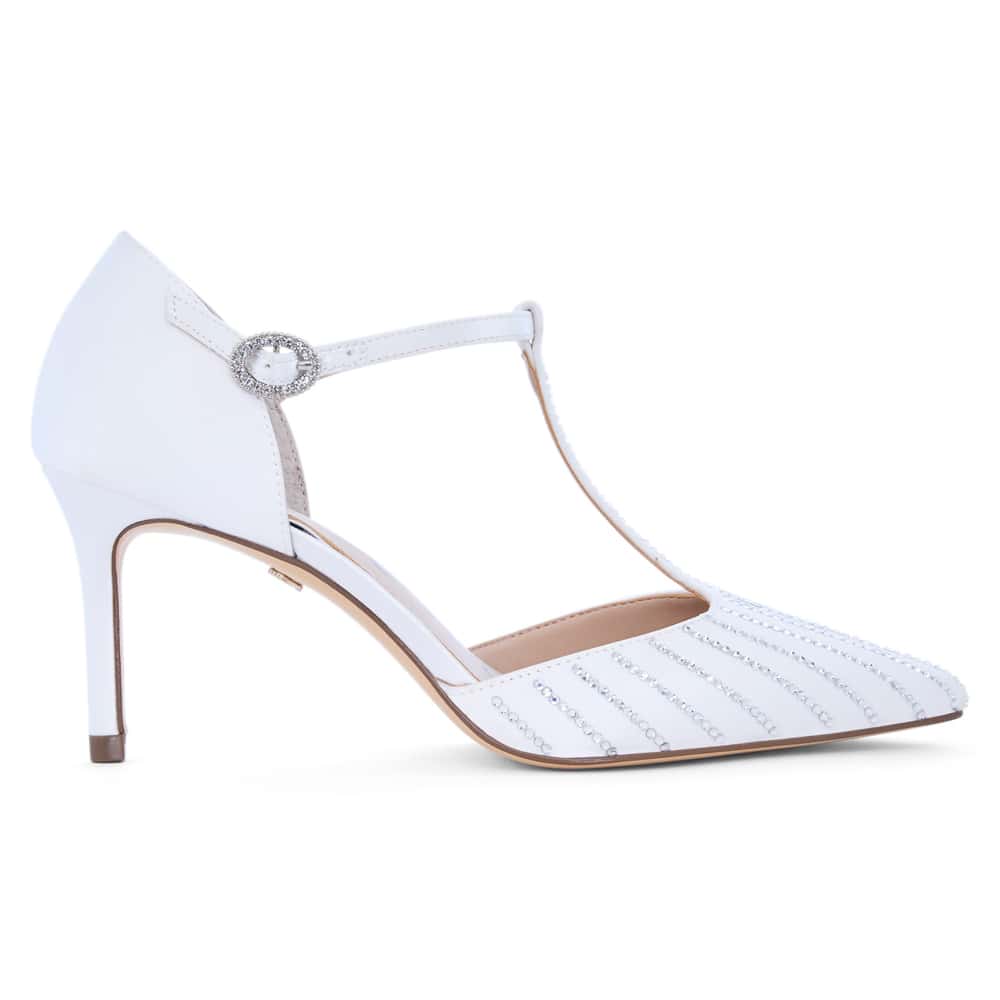 Neddie Heel in White Crystal Satin