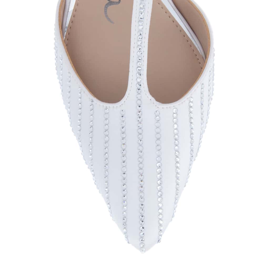 Neddie Heel in White Crystal Satin