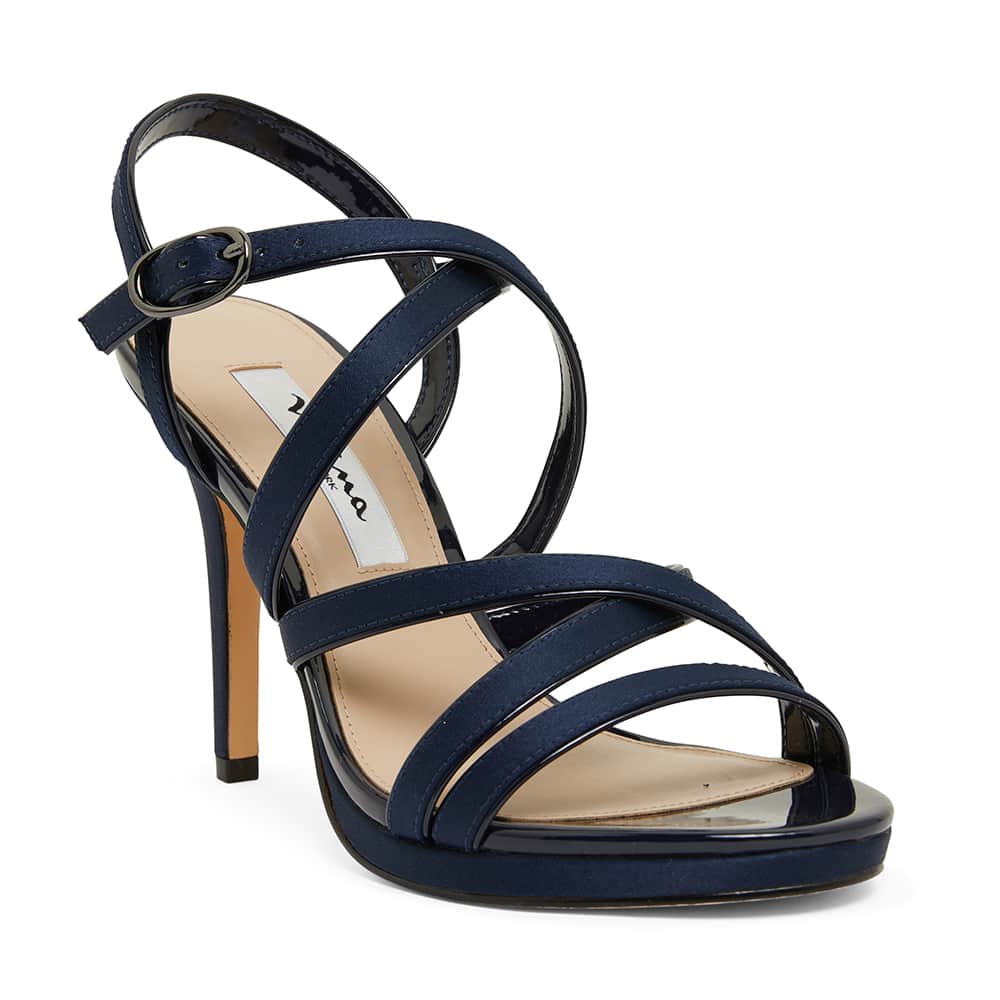 Reatha Heel in Navy Satin