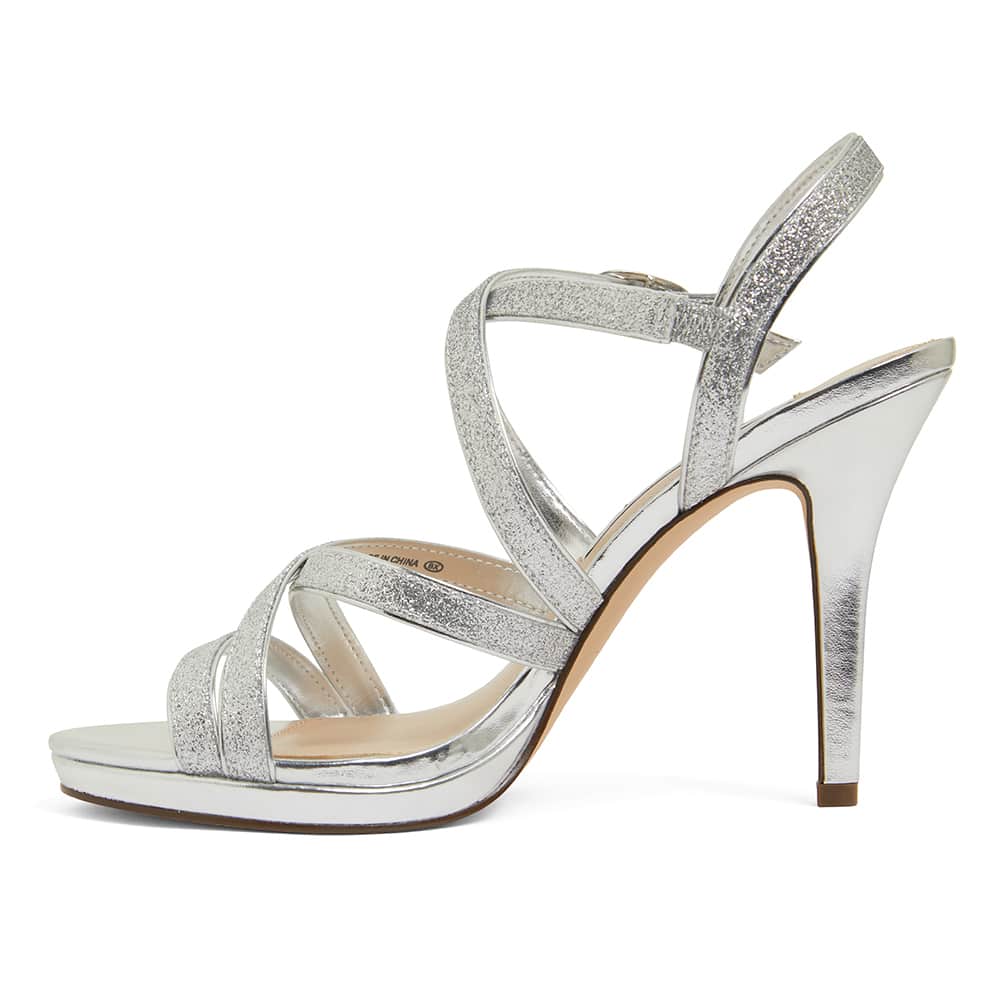 Reatha Heel in Silver Glitter Satin