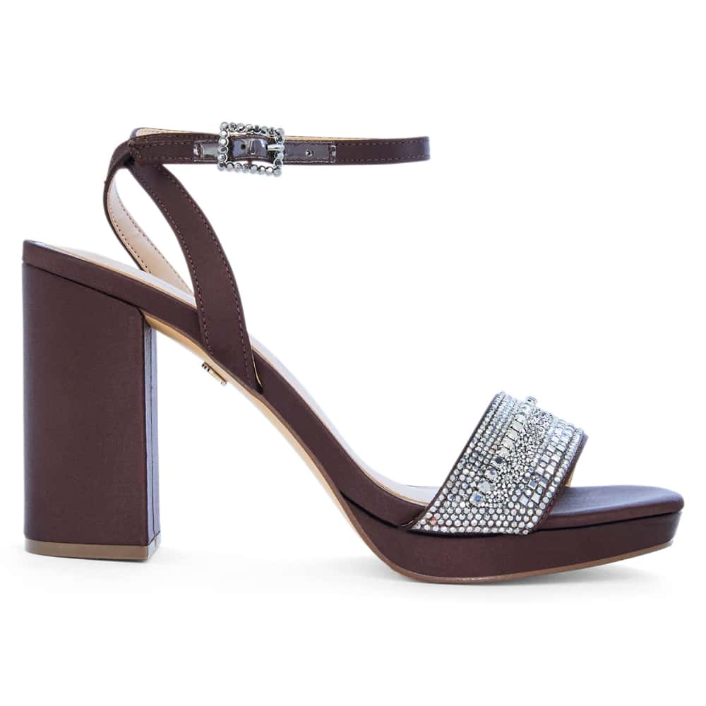 Sofina Heel in Chocolate Crystal Satin Satin