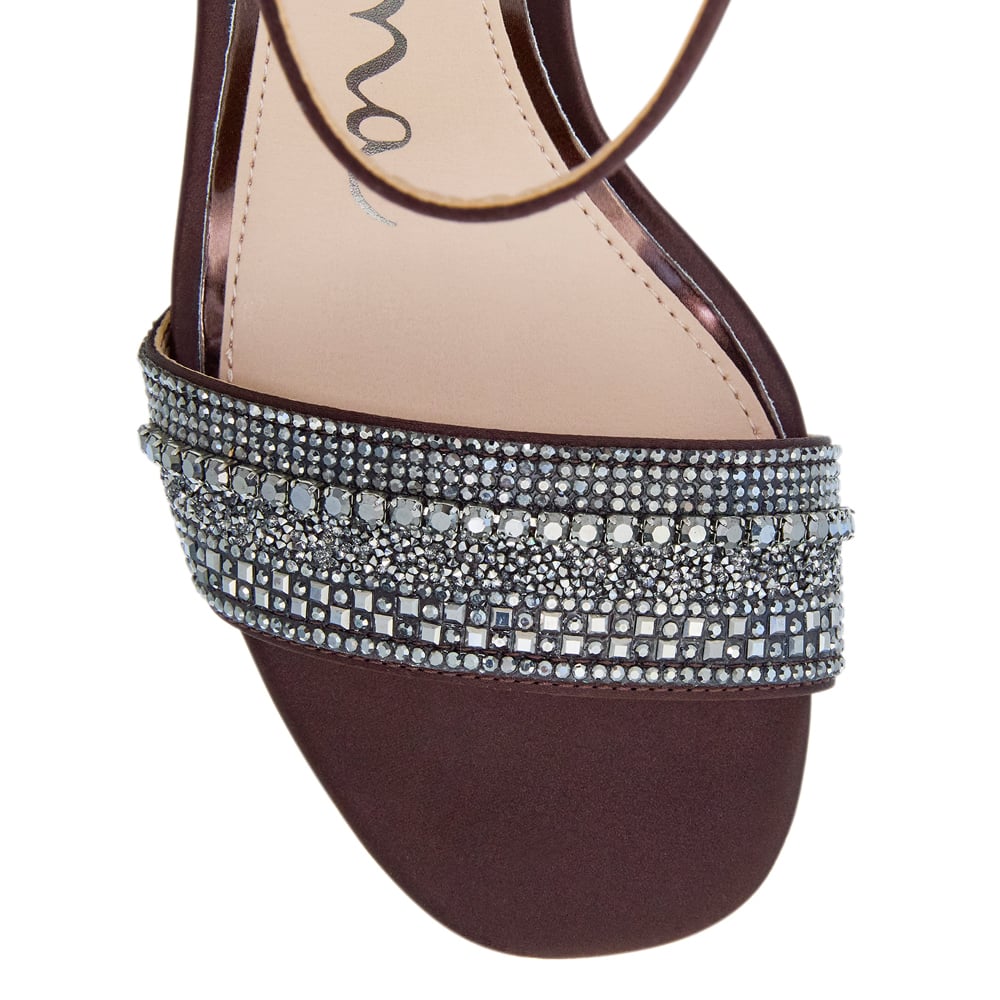 Sofina Heel in Chocolate Crystal Satin Satin
