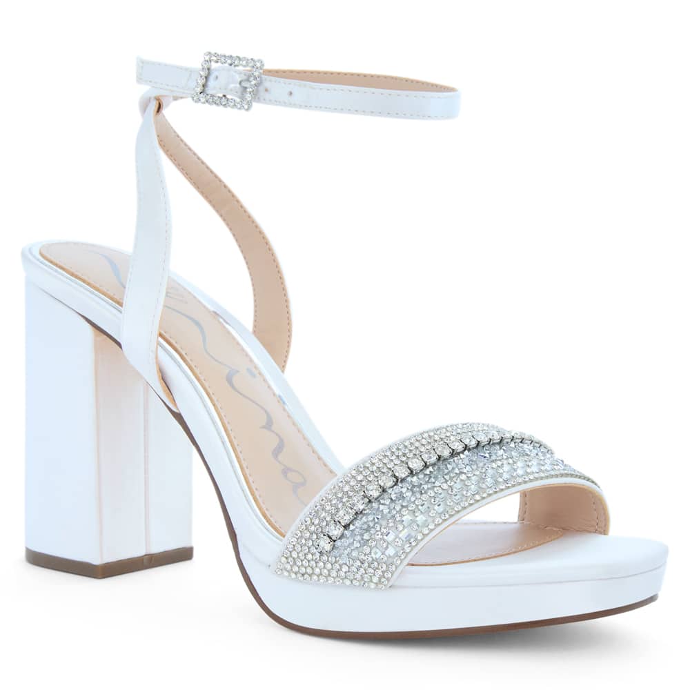 Sofina Heel in White Crystal Satin