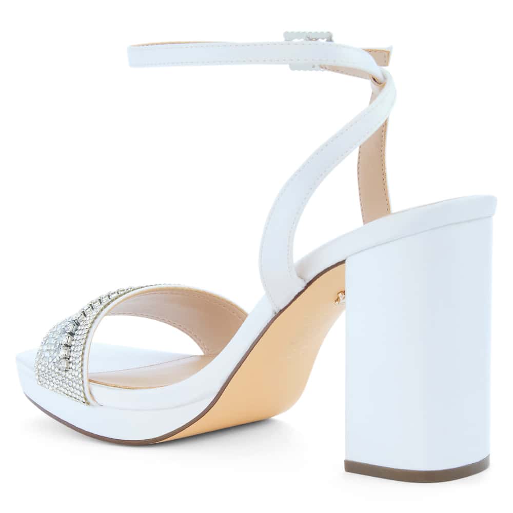 Sofina Heel in White Crystal Satin