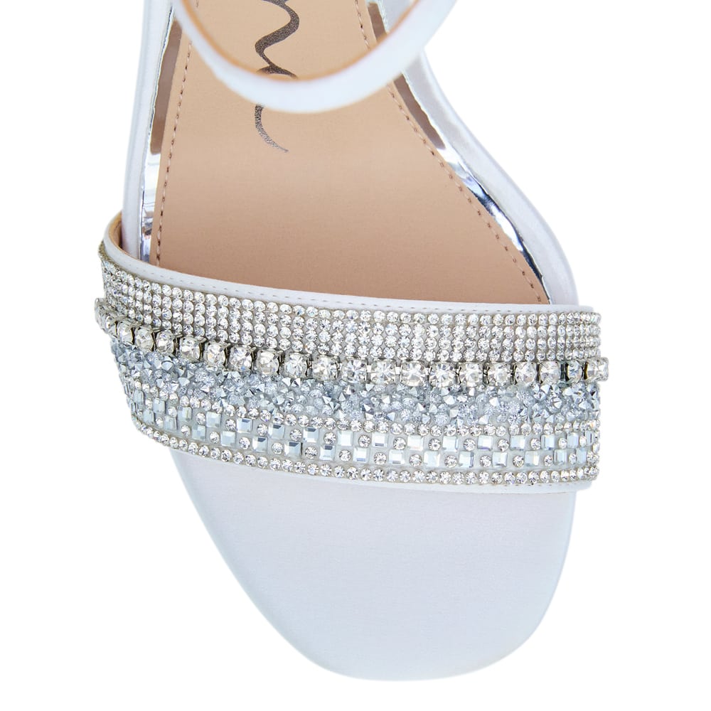 Sofina Heel in White Crystal Satin