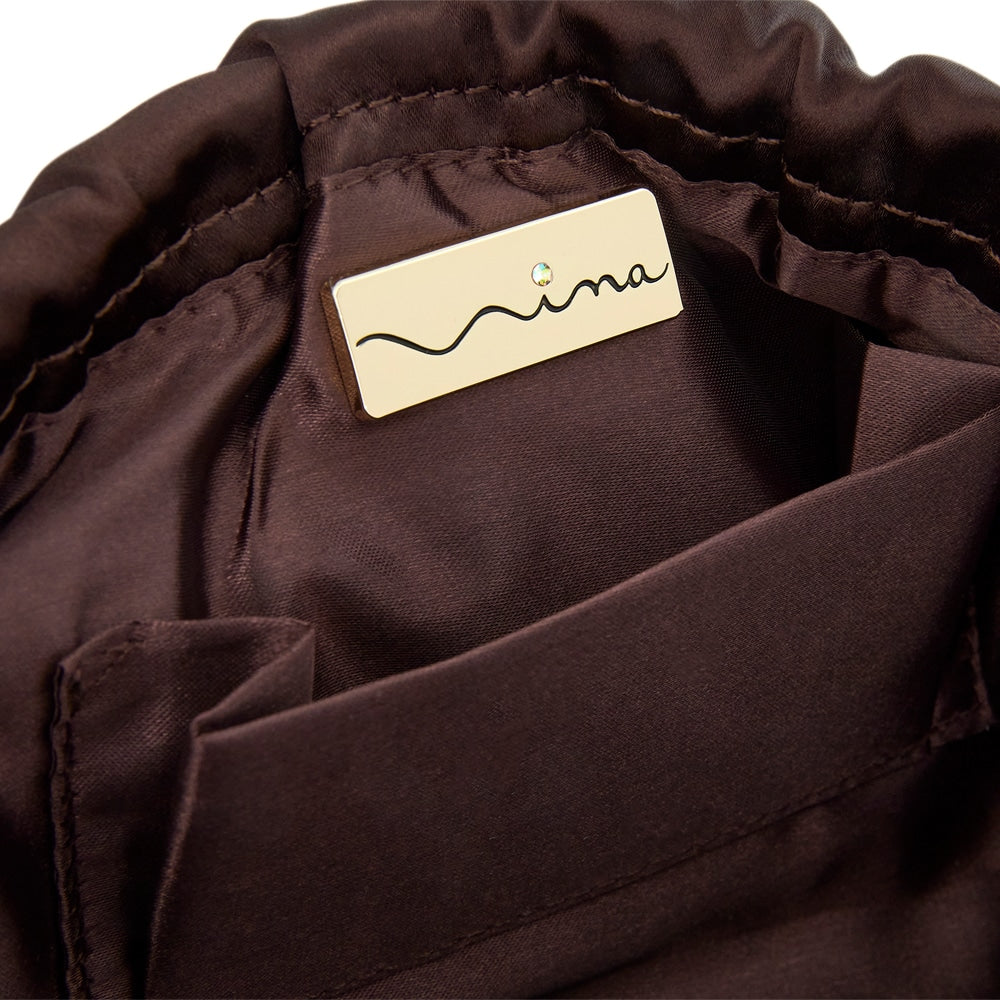 Thea Evening Bag in Chocolate Satin Satin