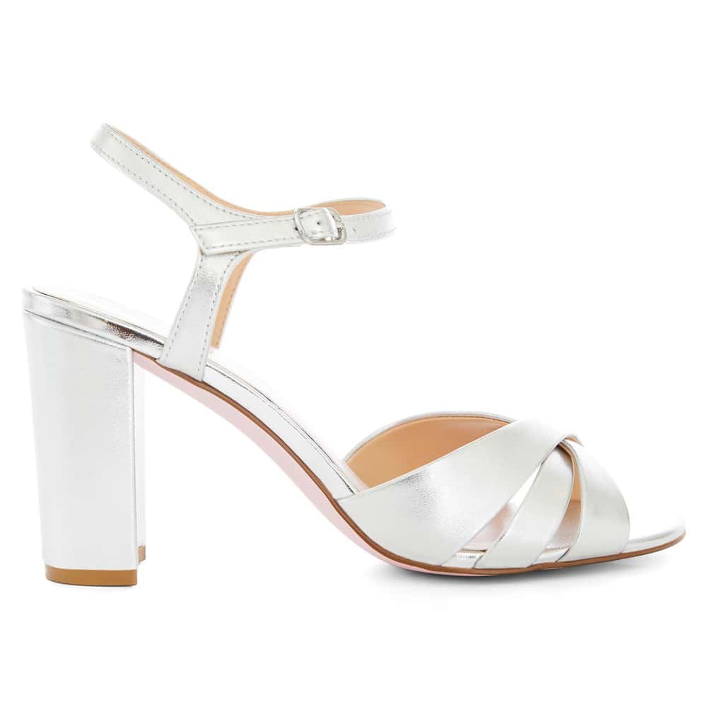 Audrey Heel in Silver Metallic Leather